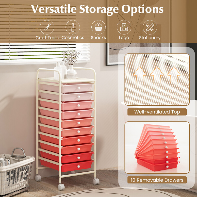 Rullevogn med 10 plastkasser kromet metalramme sort 33x37x86 cm badeværelse kontor