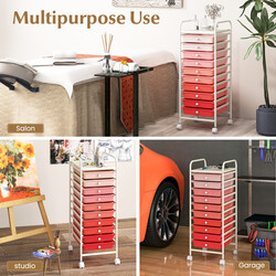 Rullevogn med 10 plastkasser kromet metalramme sort 33x37x86 cm badeværelse kontor