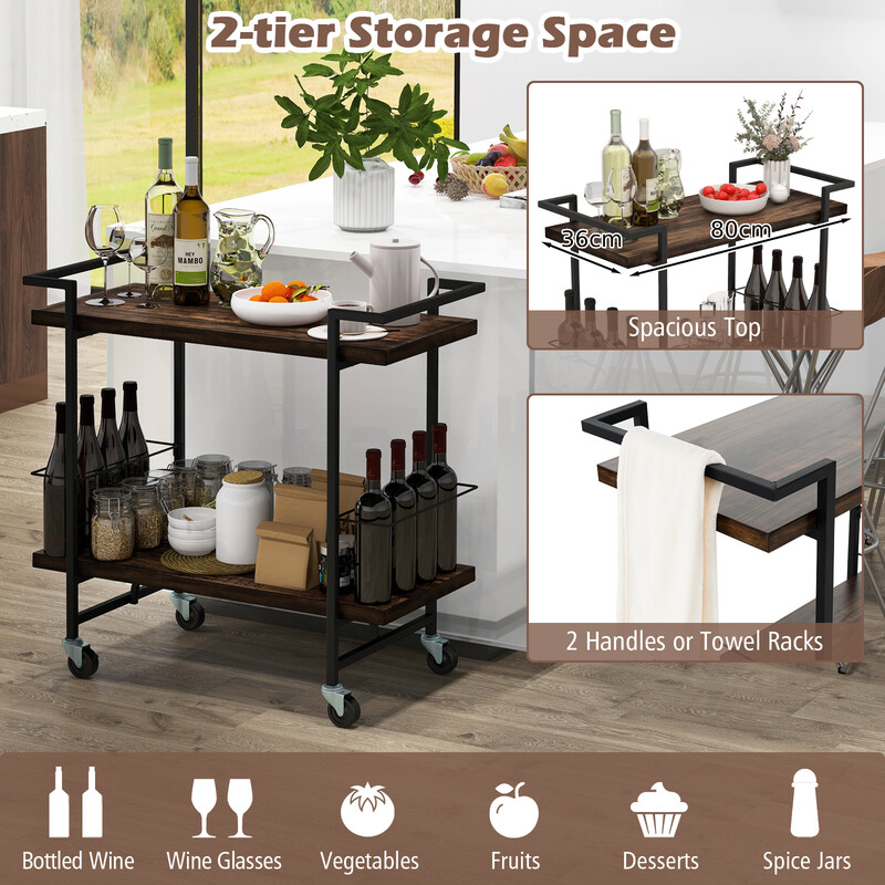 Køkkenvogn totrins metalramme brun 81