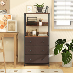 Opbevaringsskab brun 56x30x117 cm med 3 skuffer og 3 åbne hylder