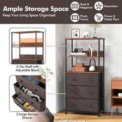 Opbevaringsskab brun 56x30x117 cm med 3 skuffer og 3 åbne hylder