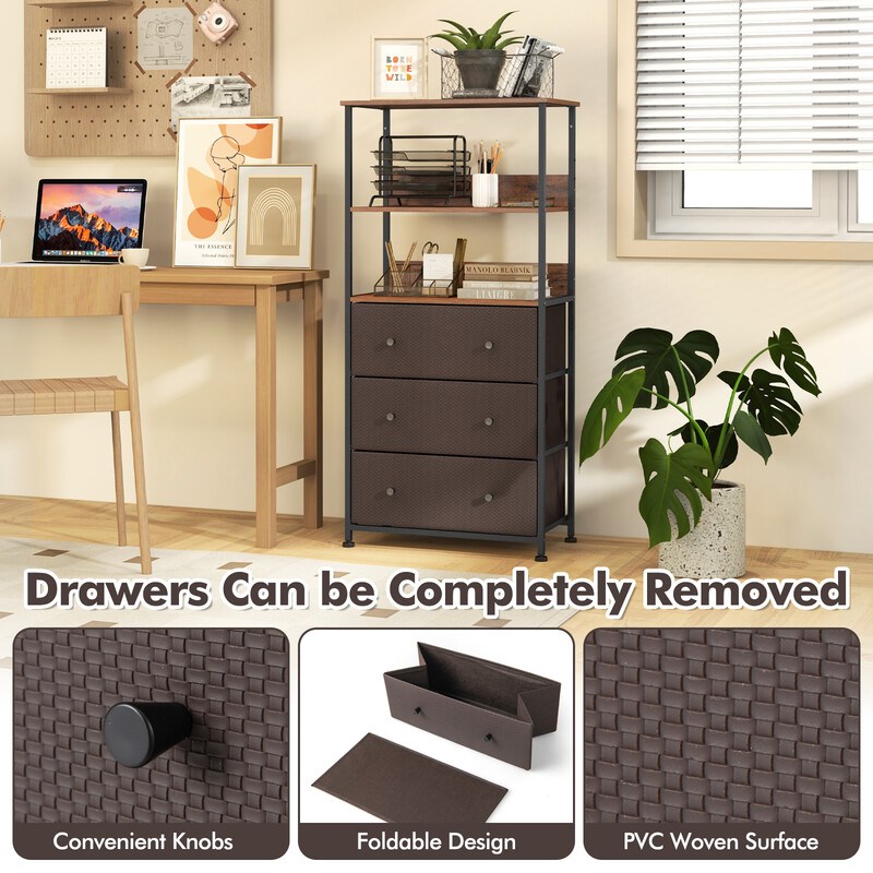 Opbevaringsskab brun 56x30x117 cm med 3 skuffer og 3 åbne hylder