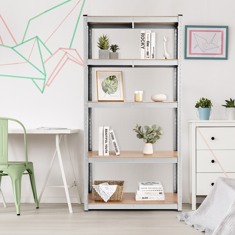 Opbevaringshylde i jern og MDF 91x46x183 cm med 5 justerbare hylder