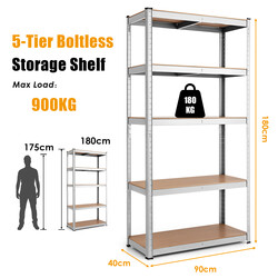 Opbevaringshylde i jern og MDF 91x46x183 cm med 5 justerbare hylder