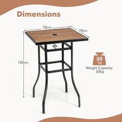 Balkonbord kvadratisk træimitation 70x70 cm med parasolhul udendørs