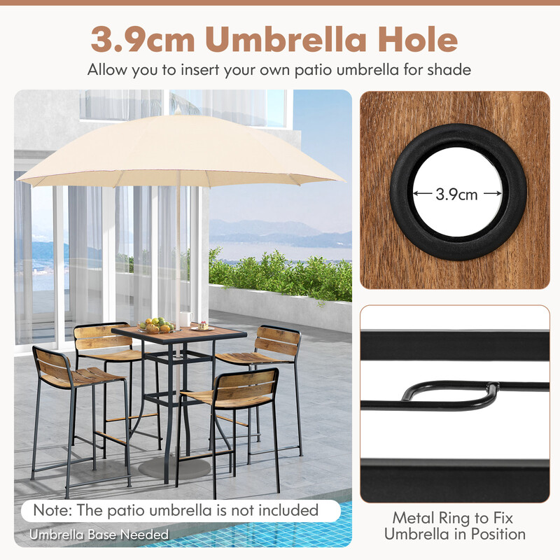 Balkonbord kvadratisk træimitation 70x70 cm med parasolhul udendørs