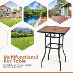 Balkonbord kvadratisk træimitation 70x70 cm med parasolhul udendørs