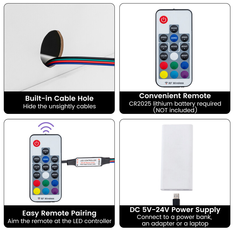 Sengebord med LED-belysning to skuffer hvid højblank 50x40x58 cm