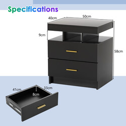 Natbord hvid højblank med LED-belysning og to skuffer 50x40x58 cm