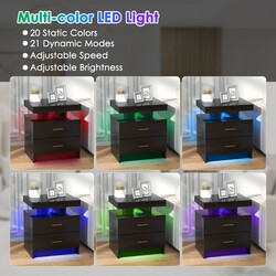 Natbord hvid højblank med LED-belysning og to skuffer 50x40x58 cm