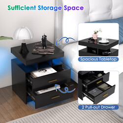 Natbord hvid højblank med LED-belysning og to skuffer 50x40x58 cm