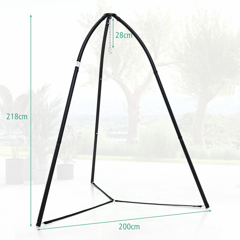 Metal hængekøjestativ med tre ben sort justerbar 200 kg 200x218 cm