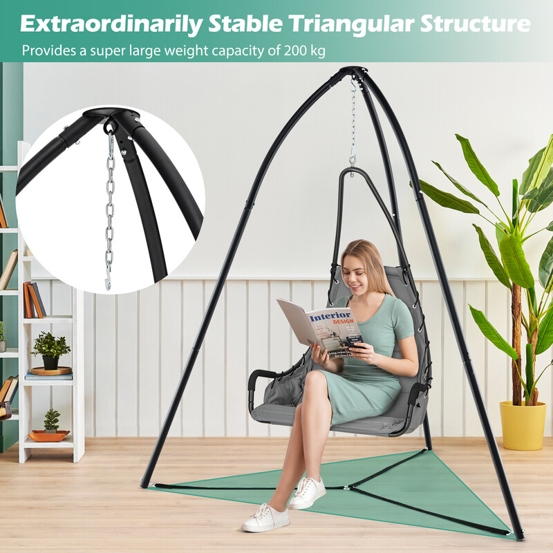 Metal hængekøjestativ med tre ben sort justerbar 200 kg 200x218 cm