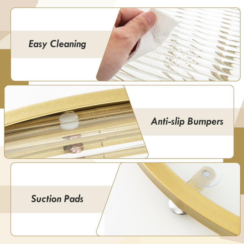 Rundt sofabord i hærdet glas og guldmetal 60x60 cm med to hylder