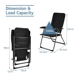 2 stk sort udendørs foldestole med justerbar rygstøtte og robust stålram