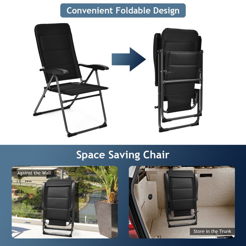 2 stk sort udendørs foldestole med justerbar rygstøtte og robust stålram