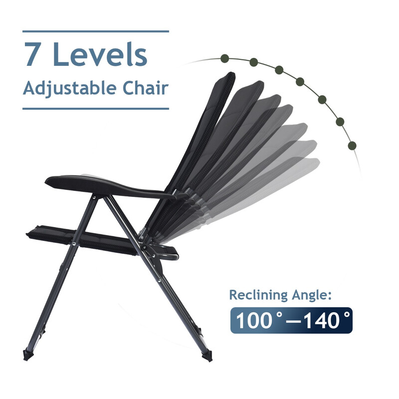 2 stk sort udendørs foldestole med justerbar rygstøtte og robust stålram