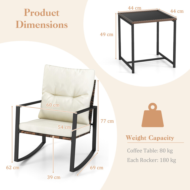 Bistrogruppe med 2 PE‑rotting gyngestole og bord til balkon