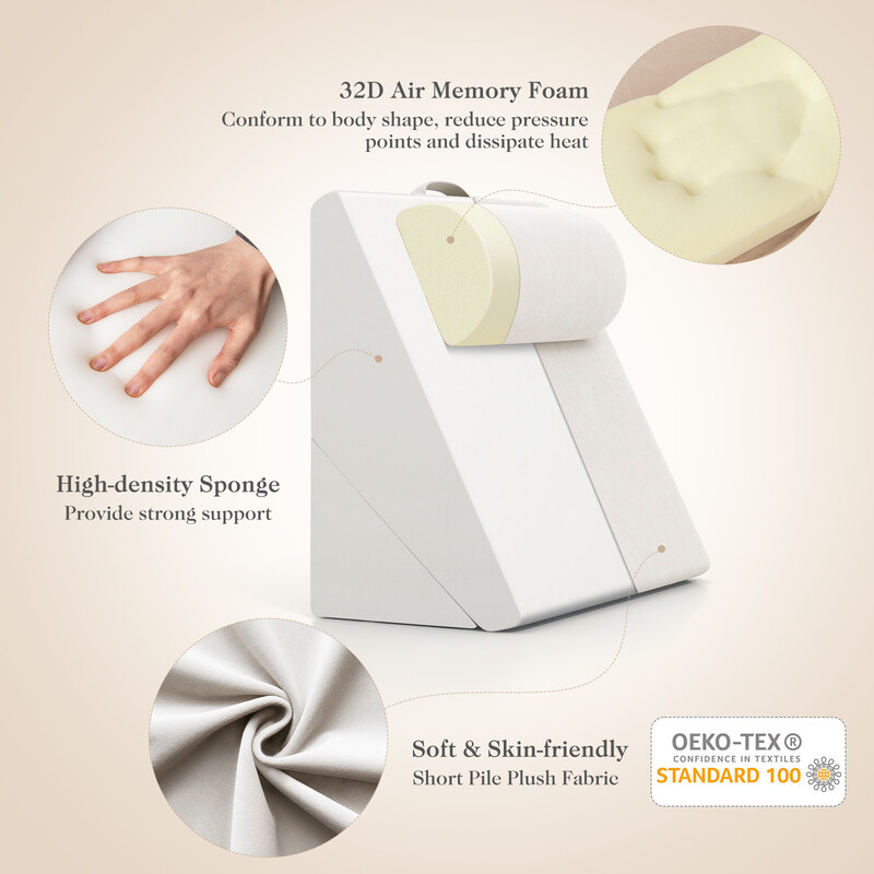 Ergonomisk kilpudsesæt hvid luftmemoryskum 57x30x53 cm 3-delt