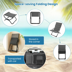 Sammenklappelig terrassestol grå metalramme med fodpall og aftagelige puder