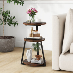 Rundt sidebord med metalramme og tre hylder justerbare fødder 40x38x62 cm