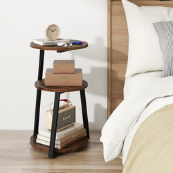 Rundt sidebord med metalramme og tre hylder justerbare fødder 40x38x62 cm