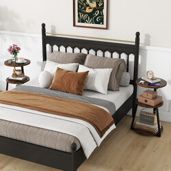 Rundt sidebord med metalramme og tre hylder justerbare fødder 40x38x62 cm