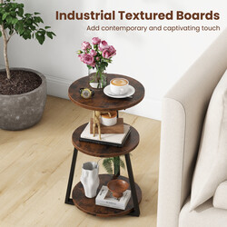 Rundt sidebord med metalramme og tre hylder justerbare fødder 40x38x62 cm