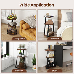 Rundt sidebord med metalramme og tre hylder justerbare fødder 40x38x62 cm