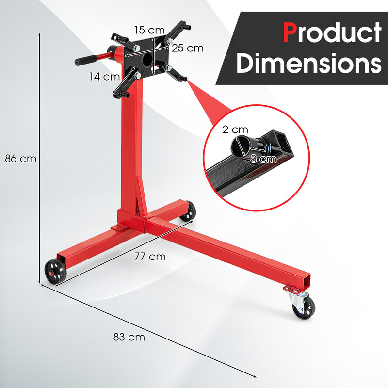 Motorstativ metal 340 kg kapacitet 360° rotation justerbare arme garage