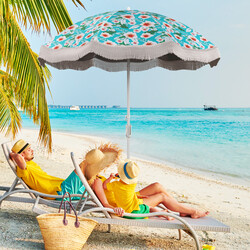 Parasol 180 cm polyester UPF50+ justerbar med frynser og bæretaske