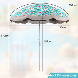 Parasol 180 cm polyester UPF50+ justerbar med frynser og bæretaske