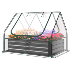 Drivhus 3-i-1 med plantekasse PVC-overtræk sølv 129x97x96 cm