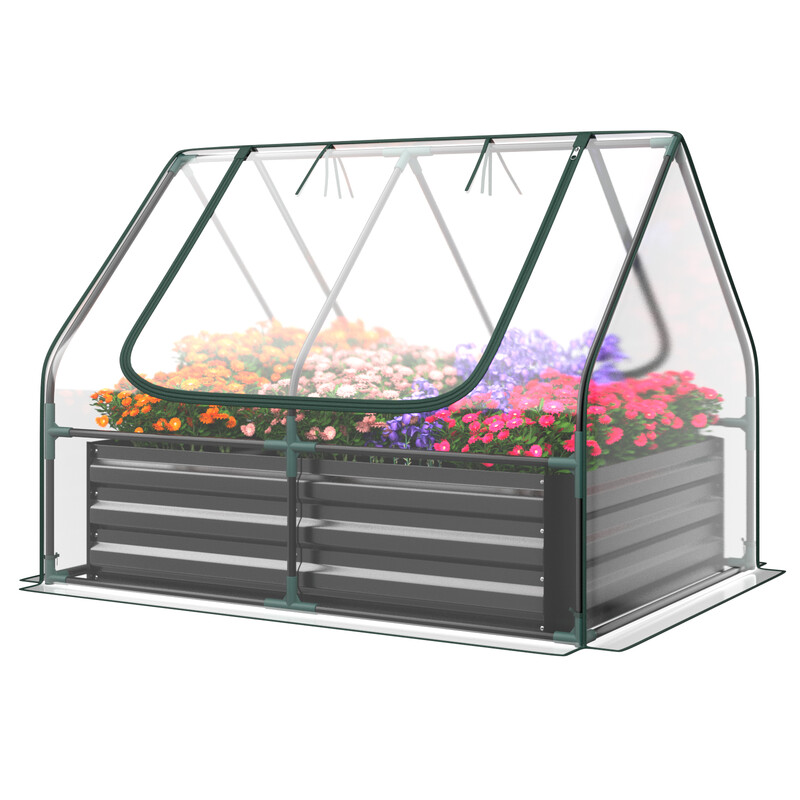 Drivhus 3-i-1 med plantekasse PVC-overtræk sølv 129x97x96 cm