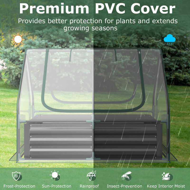 Drivhus 3-i-1 med plantekasse PVC-overtræk sølv 129x97x96 cm