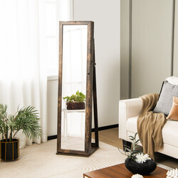 Smykkeskab MDF brun 38x38x157 cm med helkropsspejl og indbygget spejl låst