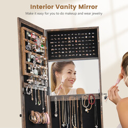 Smykkeskab MDF brun 38x38x157 cm med helkropsspejl og indbygget spejl låst