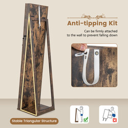 Smykkeskab MDF brun 38x38x157 cm med helkropsspejl og indbygget spejl låst