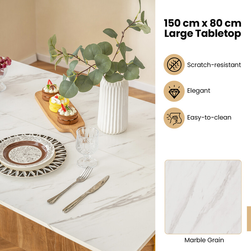 Spisebordssæt 150 cm hvid marmoreret med to stole og bænk