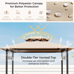 Grillpavillon med metalram barbord 2 barpaller dobbelt tag grå