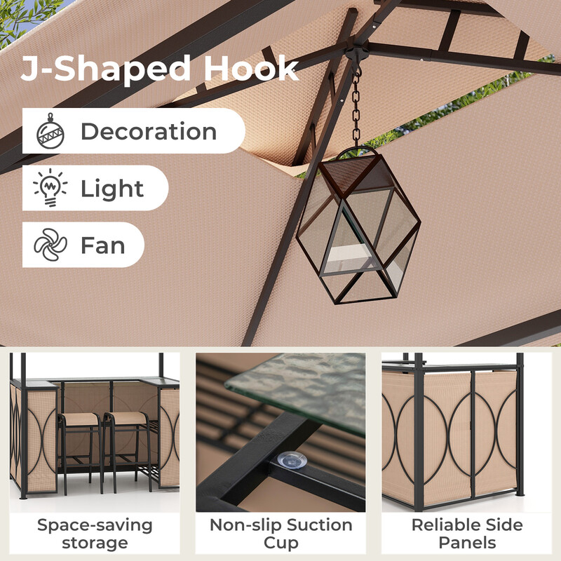 Grillpavillon med metalram barbord 2 barpaller dobbelt tag grå