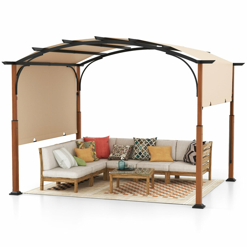 Justerbar pergola i metal og polyester 360x300x260 cm grå