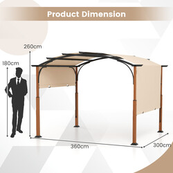 Justerbar pergola i metal og polyester 360x300x260 cm grå