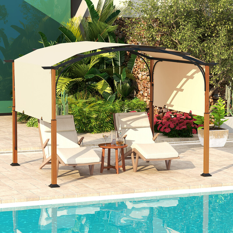 Justerbar pergola i metal og polyester 360x300x260 cm grå