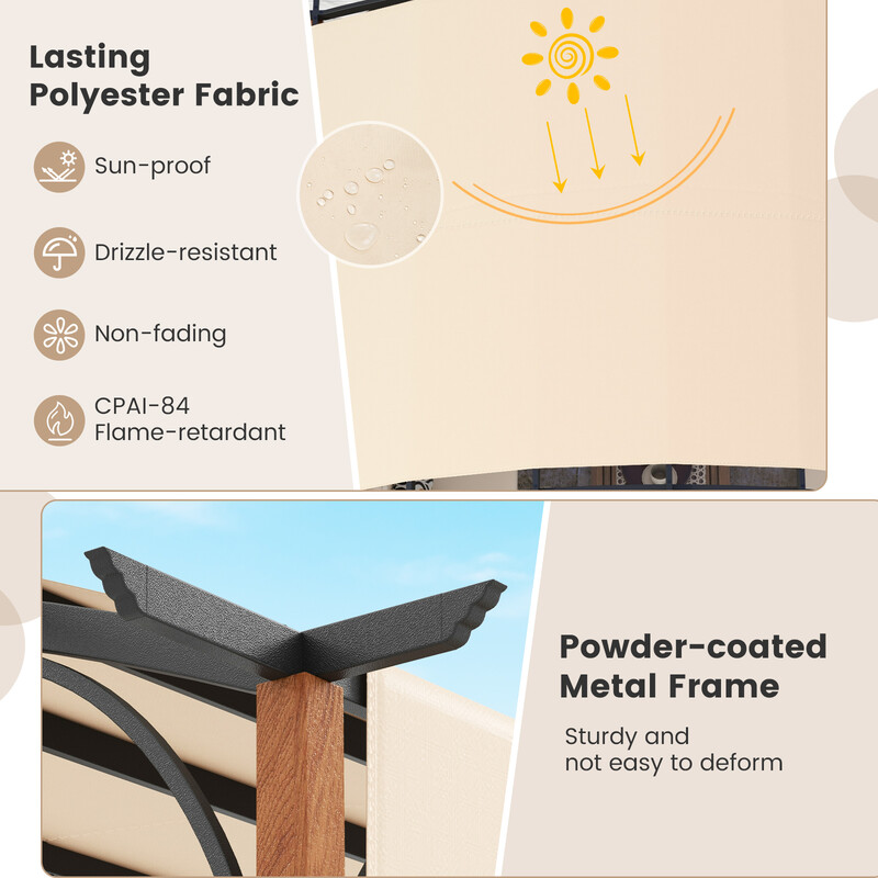 Justerbar pergola i metal og polyester 360x300x260 cm grå