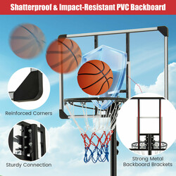 Basketballstativ justerbar højde 176-206 cm sort backboard udendørs