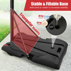 Basketballstativ justerbar højde 176-206 cm sort backboard udendørs