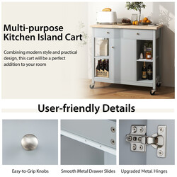 Køkkenvogn grå 99x46 cm med gummiplade hylder og skuffer