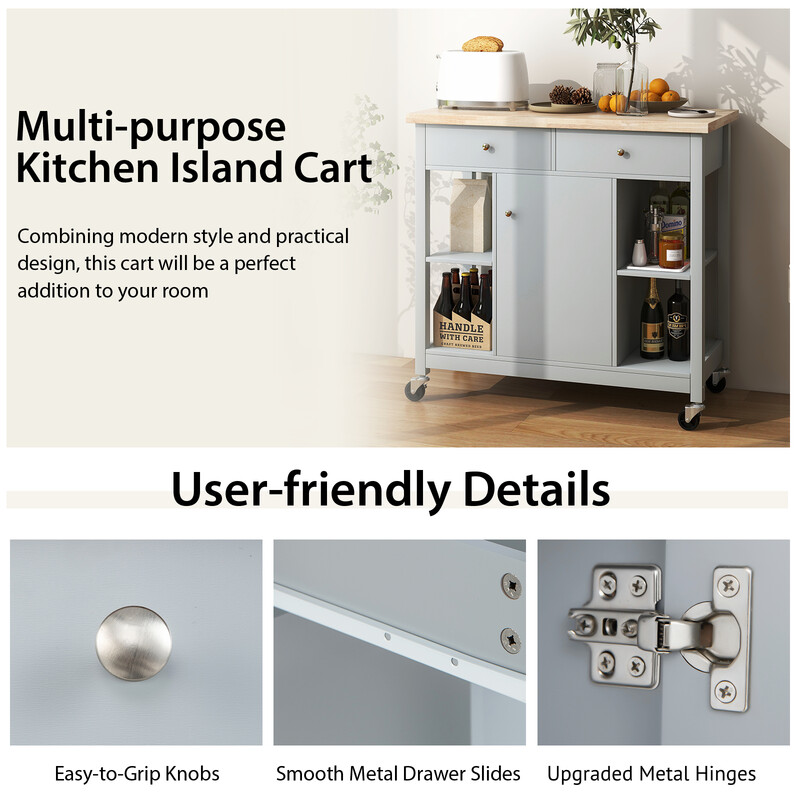 Køkkenvogn grå 99x46 cm med gummiplade hylder og skuffer