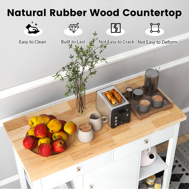 Køkkenvogn grå gummitræ 99x46x90 cm med hjul skuffer hylder